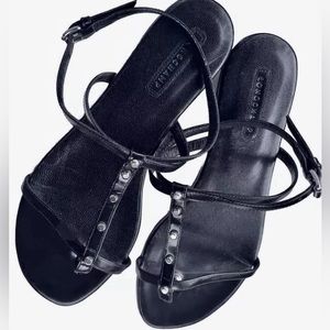 Women's BLACK Leather  LONGCHAMP Sandals 37 / 6.5